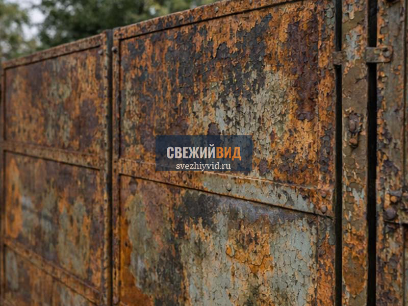 Металлический забор до очистки и покраски
